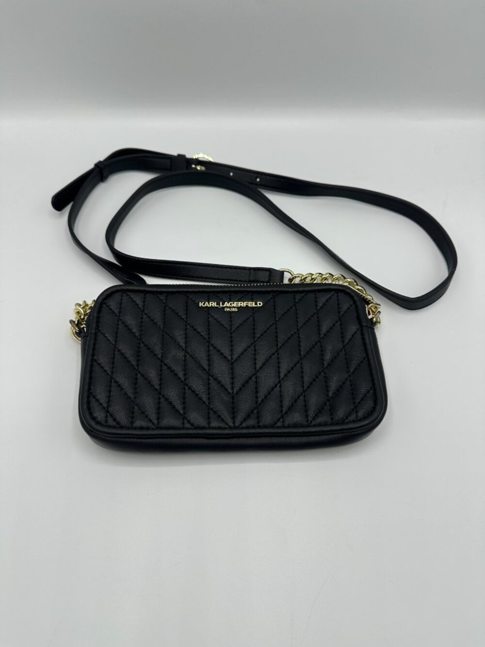 Karl Lagerfeld Paris Karolina Quilted Leather Crossbody Bag - Black & Gold